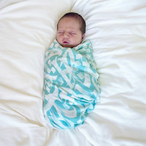 Calligraphy Swaddle - Teal